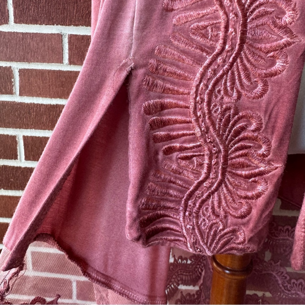 POL Embroidered Lace Duster Cardigan Medium Mauve Pink Short Sleeve VGUC Boho - Picture 15 of 15
